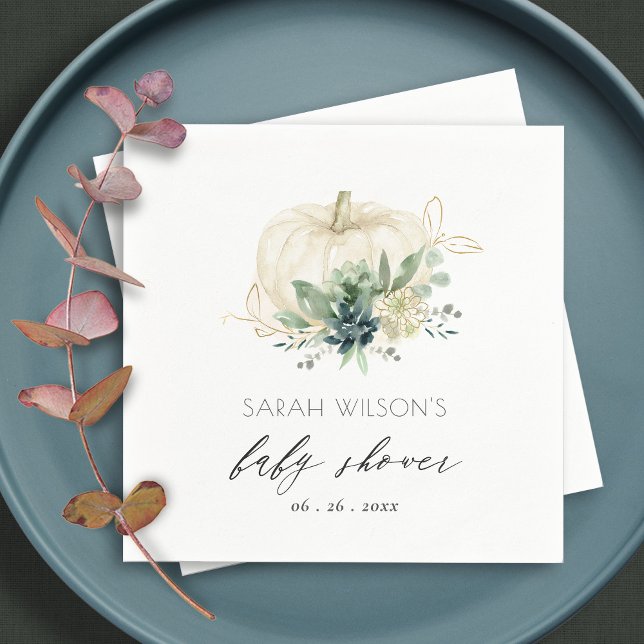 Dunkelblå Grön Sukkulent Pumpa Baby Shower Pappersservett (Skapare uppladdad)