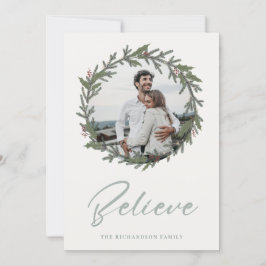Dunkelgrön julkrans fototro Believe Julkort