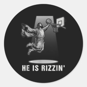 Dunking Jesus Han är Rizzin Basketball Påsk Chris Runt Klistermärke