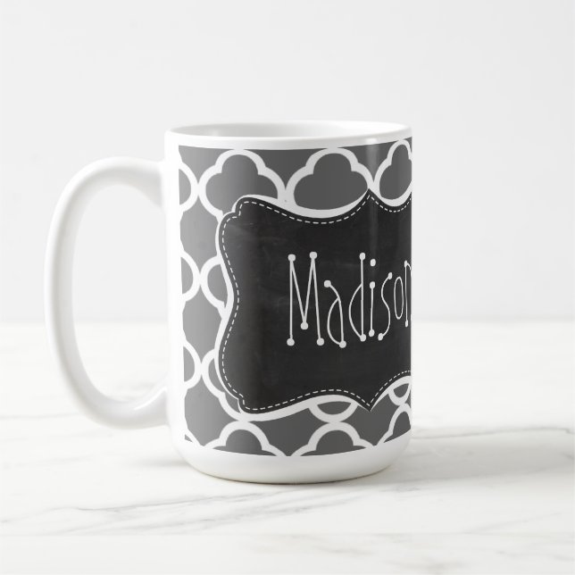 Dunkla gråa Quatrefoil; Svart tavlalook Kaffemugg (Vänster)