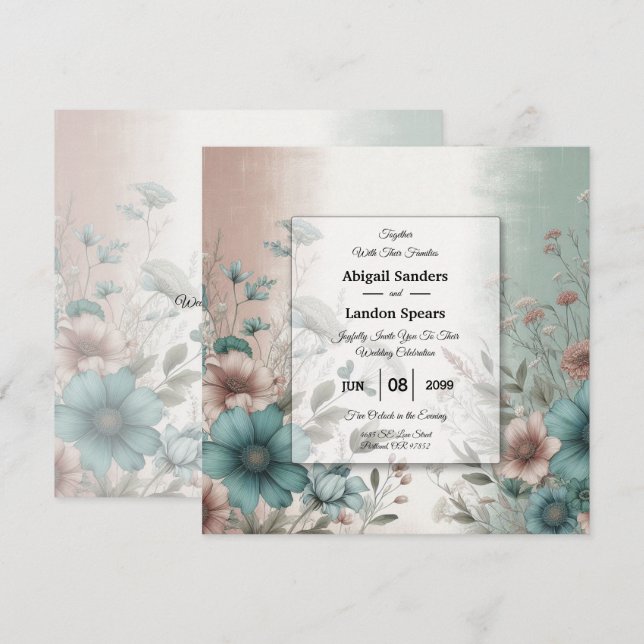 Dunkla kronblad och mjuk stillhet Blommig bröllop Inbjudningar (Fram/baksida)