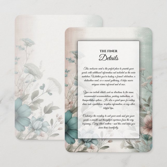 Dunkla kronblad och mjuk stillhet Blommig bröllop Tilläggskort (Fram/baksida)