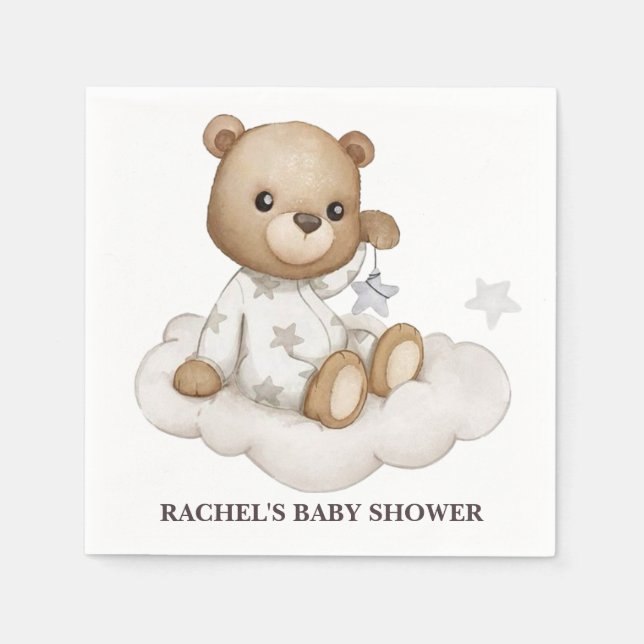 Dunkla Teddybjörn Bebis Shower Servetter (Framsidan)