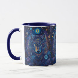 Dunkler Wolf mit Mandala magischer Sternenhimmel Mugg