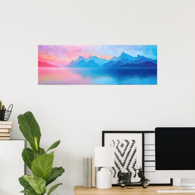 “Dunlach” Bred rosa och blå landskaps havsutsikt A Poster (Hemmakontoret)
