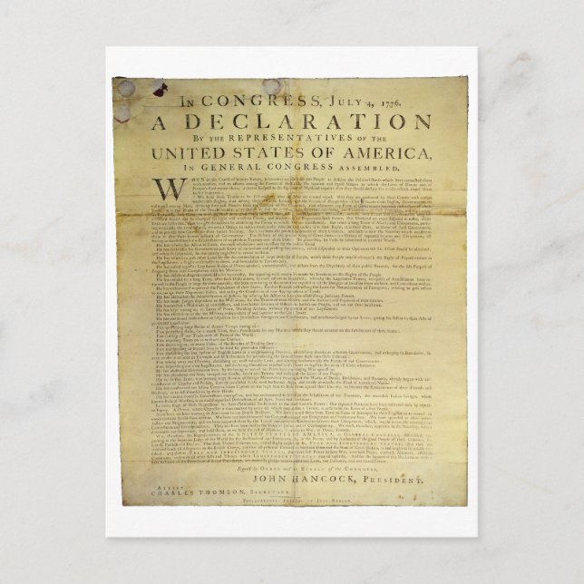 Dunlap Broadside Declaration of Independence 1774 Vykort (Framsida)