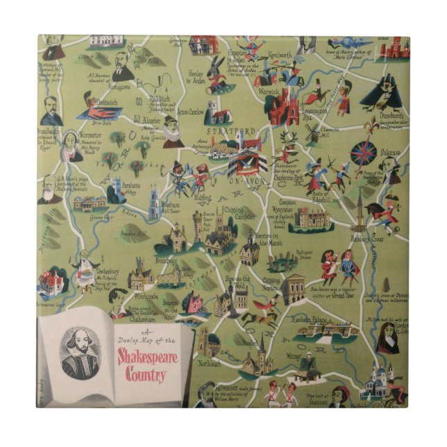 Dunlop karta av Shakespeare land, England Kakelplatta (Framsidan)