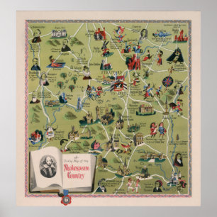 Dunlop karta av Shakespeare land, England Poster
