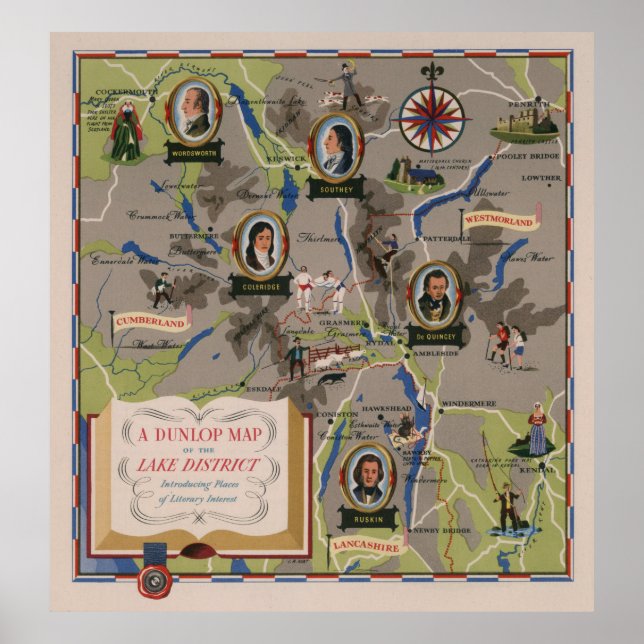 Dunlop Karta i Sjö District, England Poster (Framsidan)