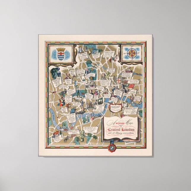 Dunlop karta- Literary Landmarks of Central London Canvastryck (Framsida)