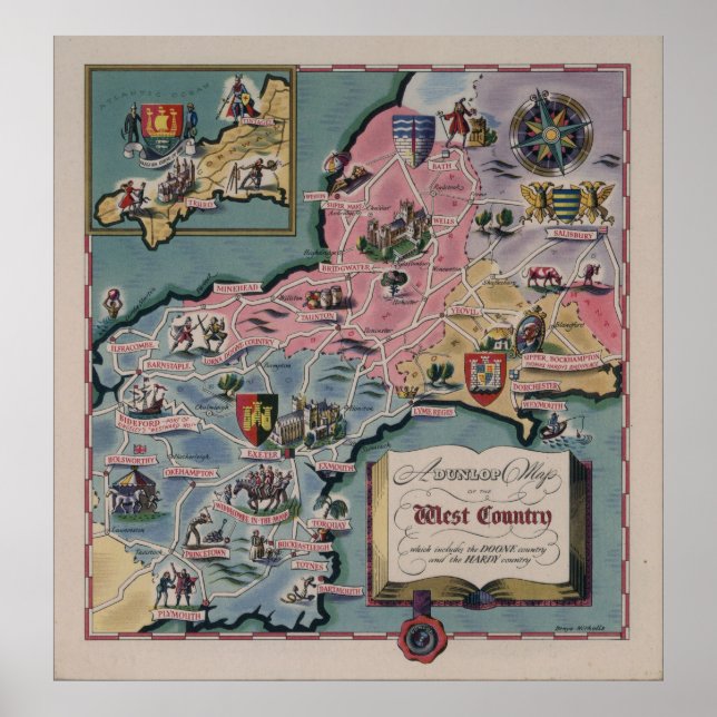 Dunlop Karta vid Väster Land, England Poster (Framsidan)