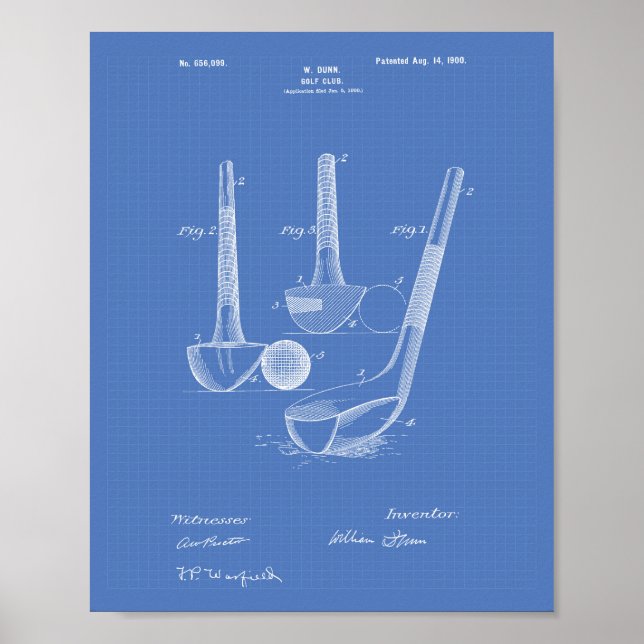 Dunn Golf Klubb 1900 Patent Art - Blueprint Poster (Framsidan)