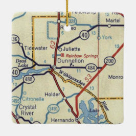 Dunnellon Florida Vintage Karta Julgransprydnad Keramik