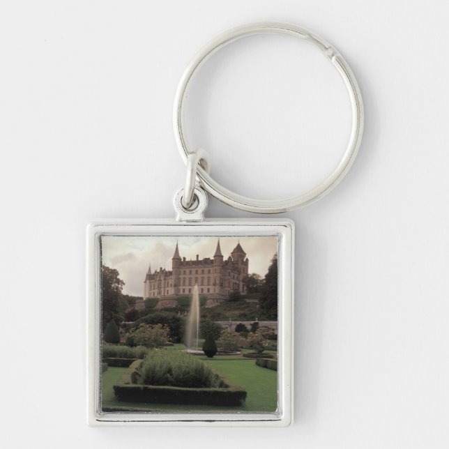 Dunrobin Castle, Skottland Fyrkantig Silverfärgad Nyckelring (Framsidan)