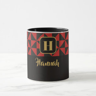 Duo Geo Black & Crimson Red Custom Names Mugg