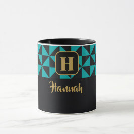 Duo Geo Black & Teal Custom Names Mugg
