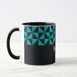 Duo Geo Black & Teal Custom Names Mugg