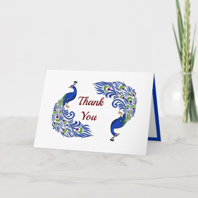 Duo Peacock Folded Wedding Thank You Cards Tack Kort (Framsida)