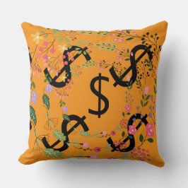 Duo Tone Dollar $ign Orange Blommig Kudde