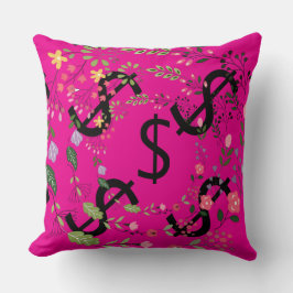 Duo Tone Dollar $ign Rosa Röd Blommig Kudde