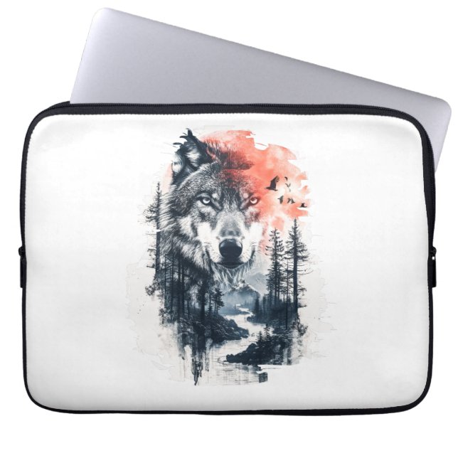 Duo Tone Varg Illustration Laptop Fodral (Framsidan)