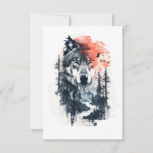 Duo Tone Varg Illustration Tack Kort