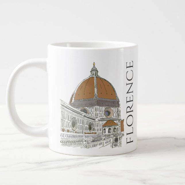 Duomo Florence Italien Pen och Bläck Illustration Jumbo Mugg (Vänster)