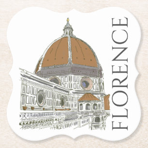 Duomo Florence Italien Pen och Bläck Illustration Underlägg Papper