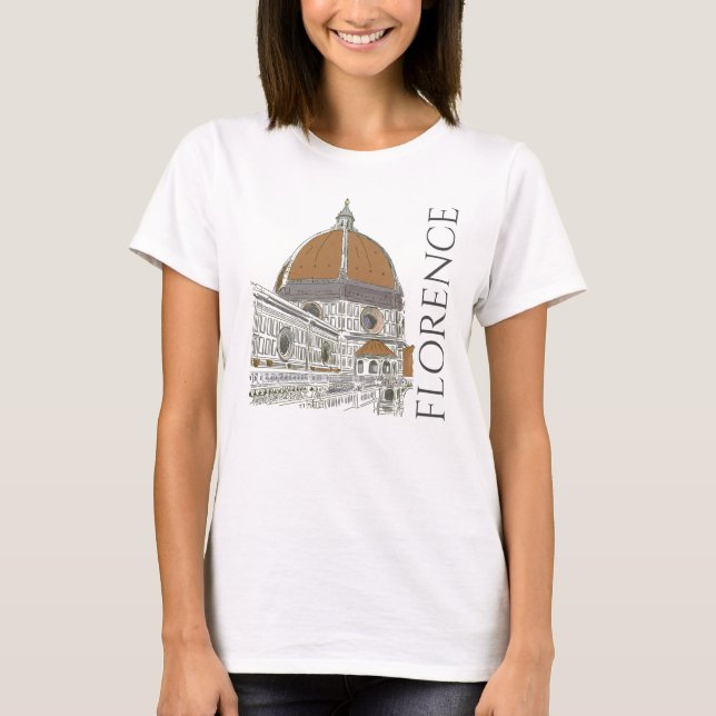Duomo Florence Italien Pen och Bläck Teckning T Shirt (Framsida)