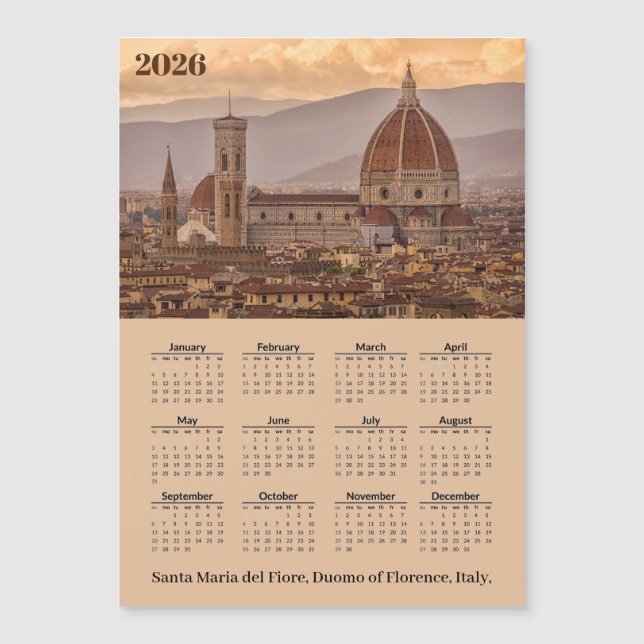 Duomo Florence Italy 2026 Calendar Magnetic Card (Framsida)