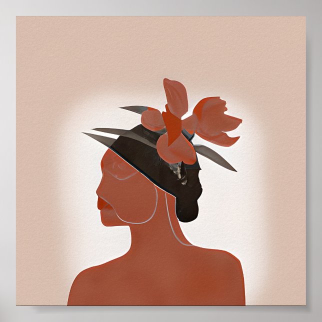 Duotonkvinna och blommigt som minimalistisk konst poster (Framsidan)
