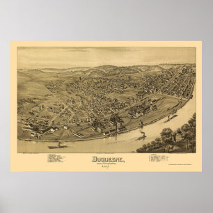 Duquesne panorama- karta för PA - 1897 Poster