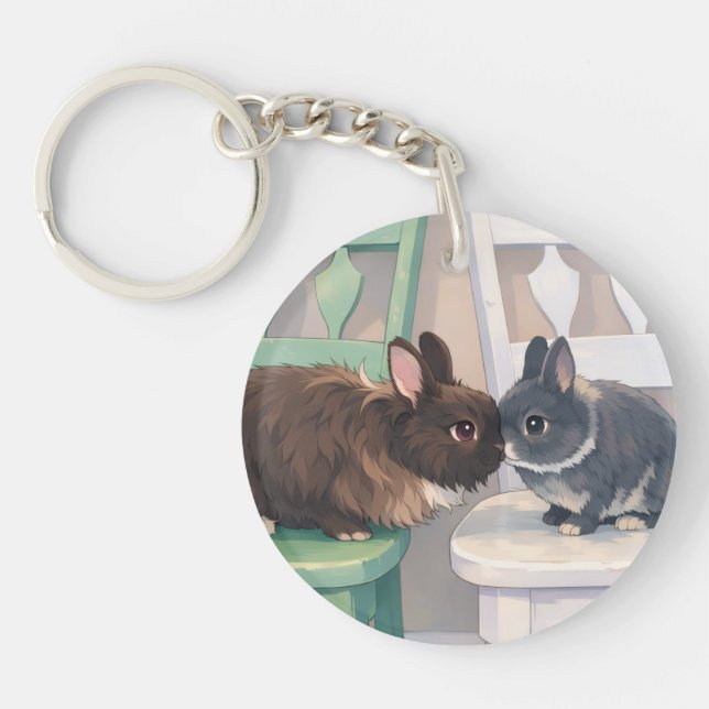 Durable Acrylic Key Chain - Two Rabbits (Framsidan)