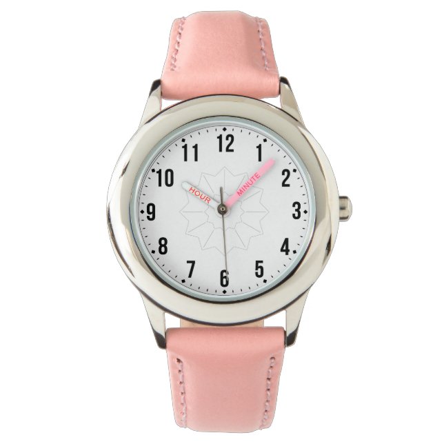 Durable Kids Watch with Soft Pink Leather Band Armbandsur (Framsida)