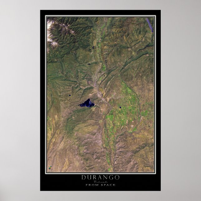 Durango Colorado från Space Satellite Karta Poster (Framsidan)