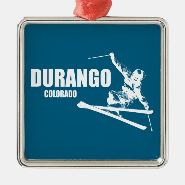 Durango Colorado Skier Julgransprydnad Metall (Framsidan)