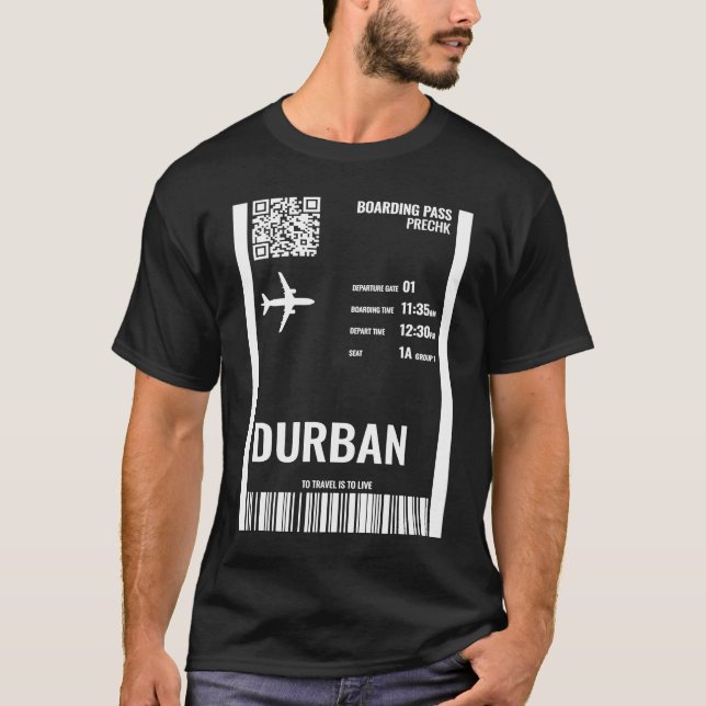 Durban South Africa Boarding Pass Airline Ticket T T Shirt (Framsida)