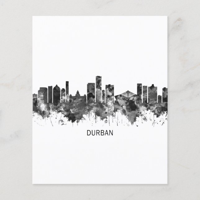 Durban South Afrika Skyline BW Flygblad (Framsidan)
