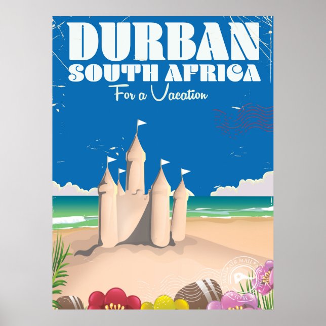 Durban Sydafrika vintage strand reseskylt Poster (Framsidan)