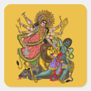 Durga dödar Mahishasura-dekal Fyrkantigt Klistermärke