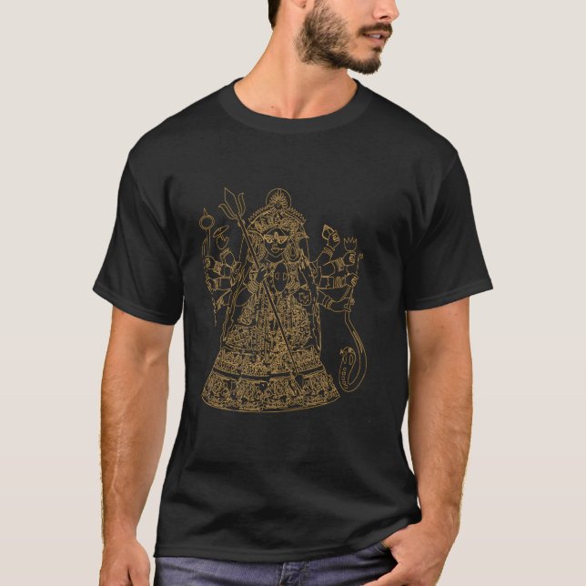 Durga Hindu Goddess Sanskrit Indian Warrior T Shirt (Framsida)