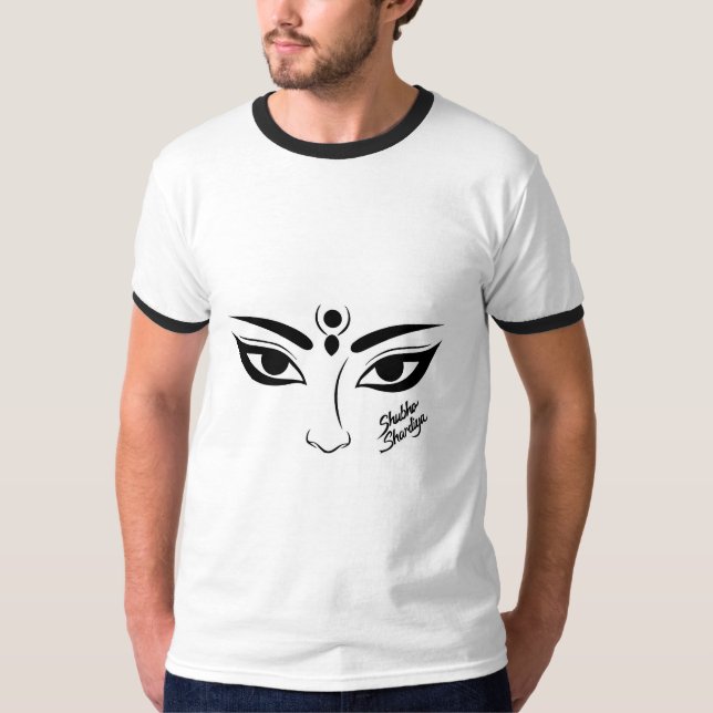 Durga Maa Ansikte med Trident Illustration T Shirt (Framsida)