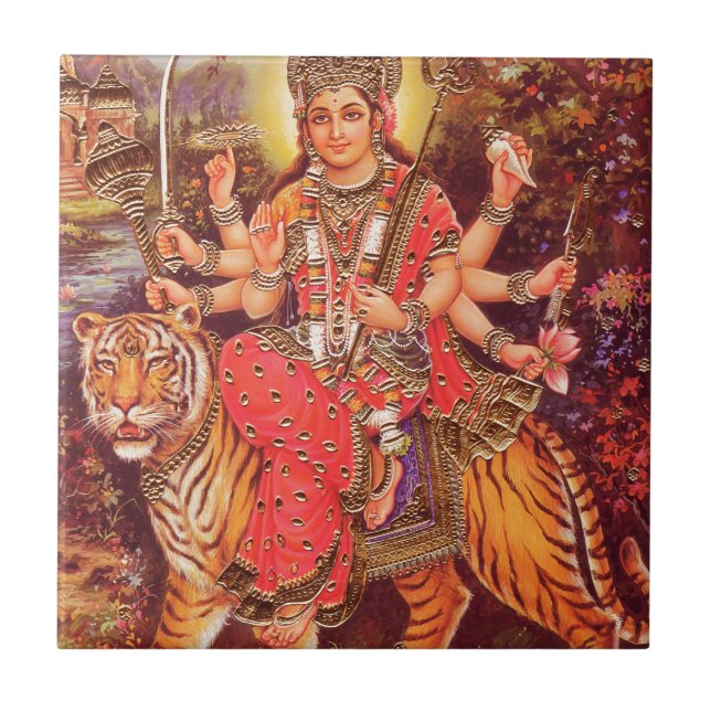 DURGA OCH TIGERN KAKELPLATTA (Framsidan)