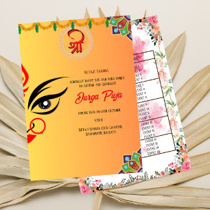 Durga Puja Navratri Bengali-Blommigtens händelseli Inbjudningar