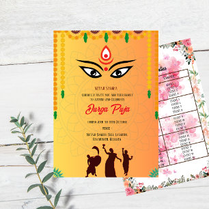 Durga Puja Navratri Bengali-Blommigtens händelseli Inbjudningar
