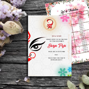 Durga Puja Navratri Bengali-Blommigtens händelseli Inbjudningar