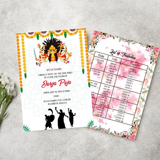 Durga Puja Navratri Bengali-Blommigtens händelseli Inbjudningar (Skapare uppladdad)