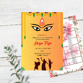 Durga Puja Navratri Bengali-Blommigtens händelseli Inbjudningar