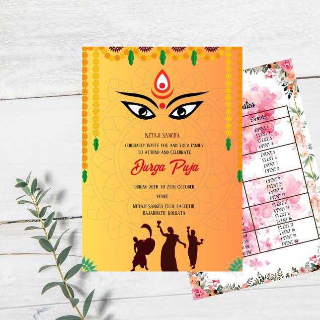 Durga Puja Navratri Bengali-Blommigtens händelseli Inbjudningar (Skapare uppladdad)