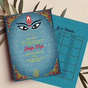 Durga Puja Navratri Bengali Teal Golden Event List Inbjudningar